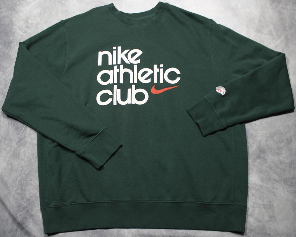 Nike Sweatshirt Mens XL Green Athletic Club Graphic Fleece Crewneck Pullover